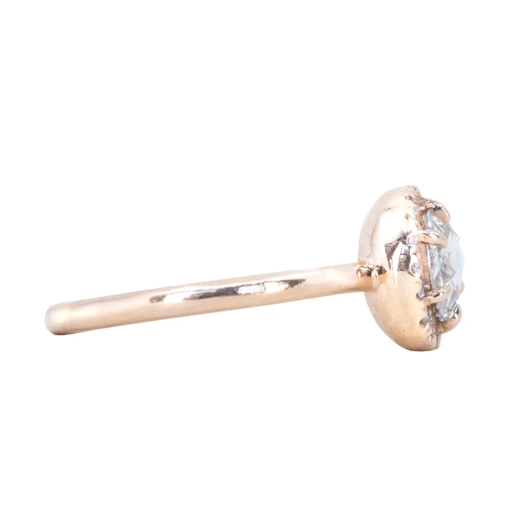 0.59ct White Rosecut diamond in 14k Rose Gold Low Profile 6 Prong Halo Evergreen Setting