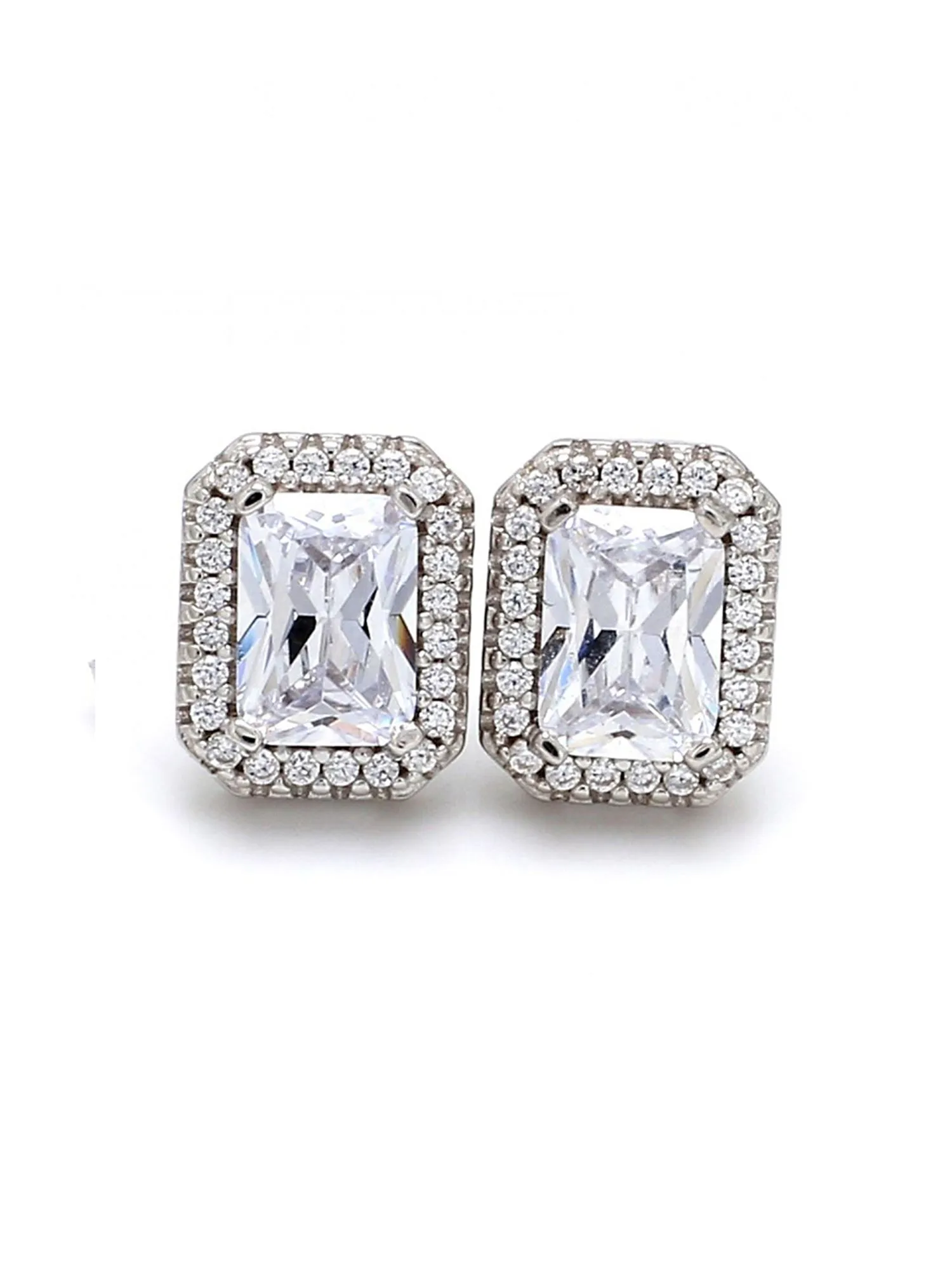 1 Carat American Diamond 925 Silver Halo Stud Earrings