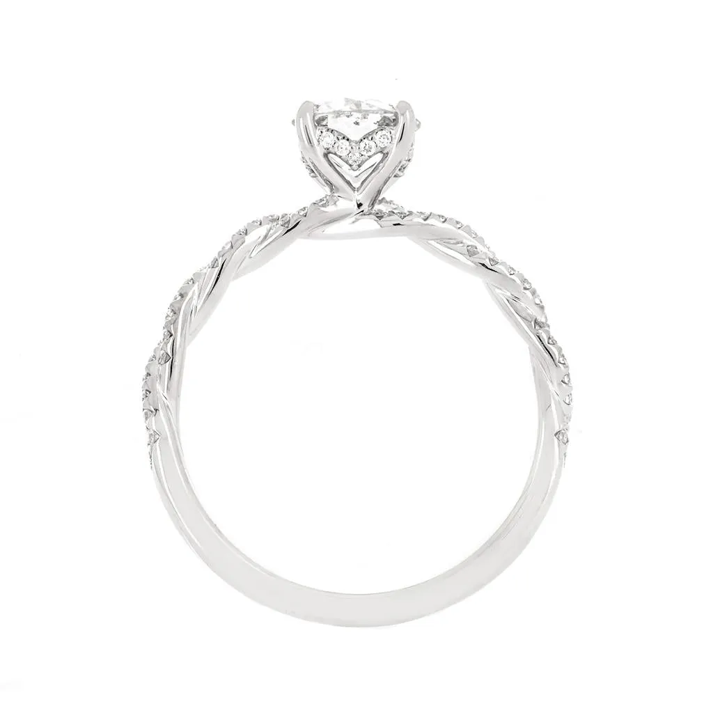 1.03ctw Circular Brilliant Diamond Engagement Ring, Twist Pavê - 14K White Gold