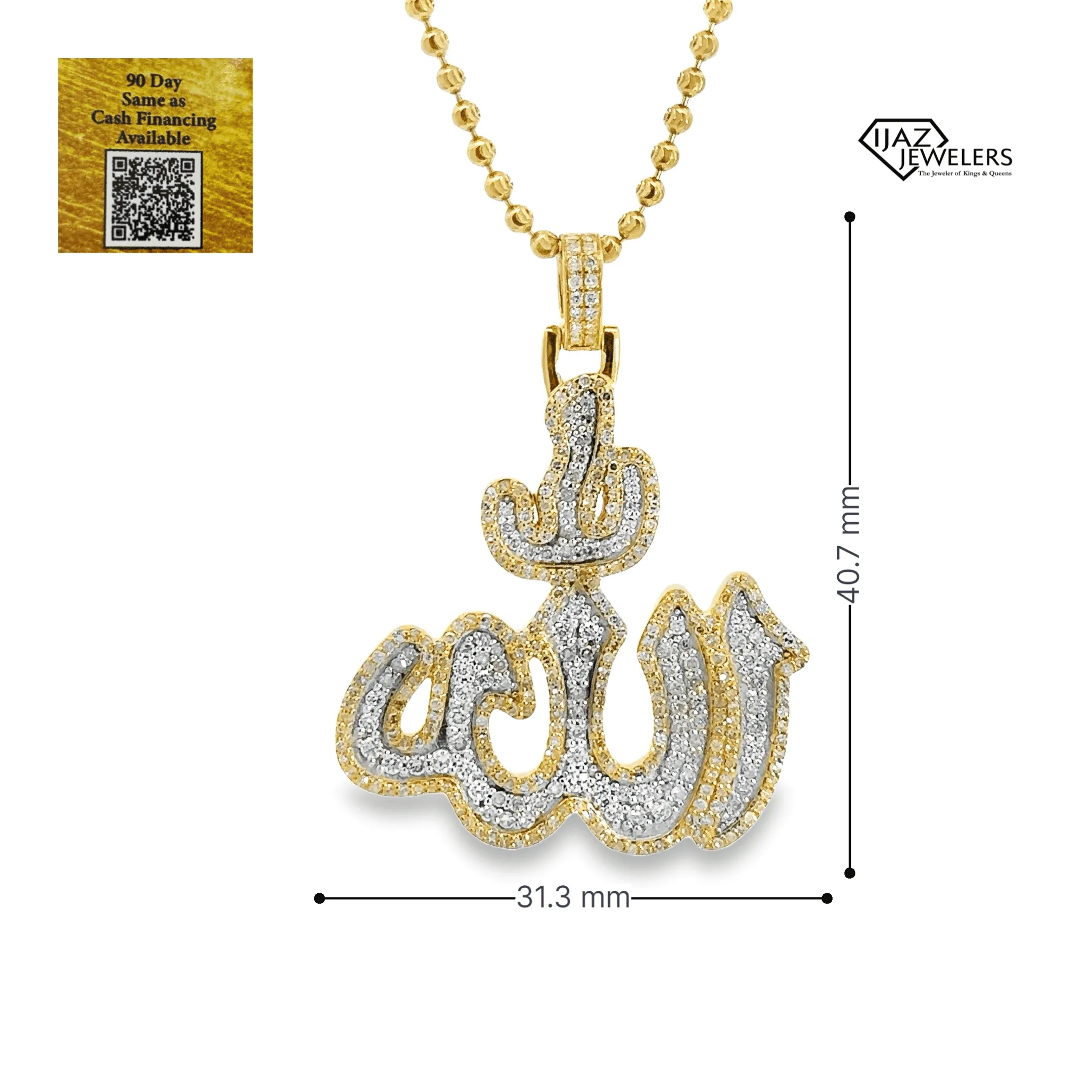 10K Gold 1.50 CTW Diamond ALLAH Charm