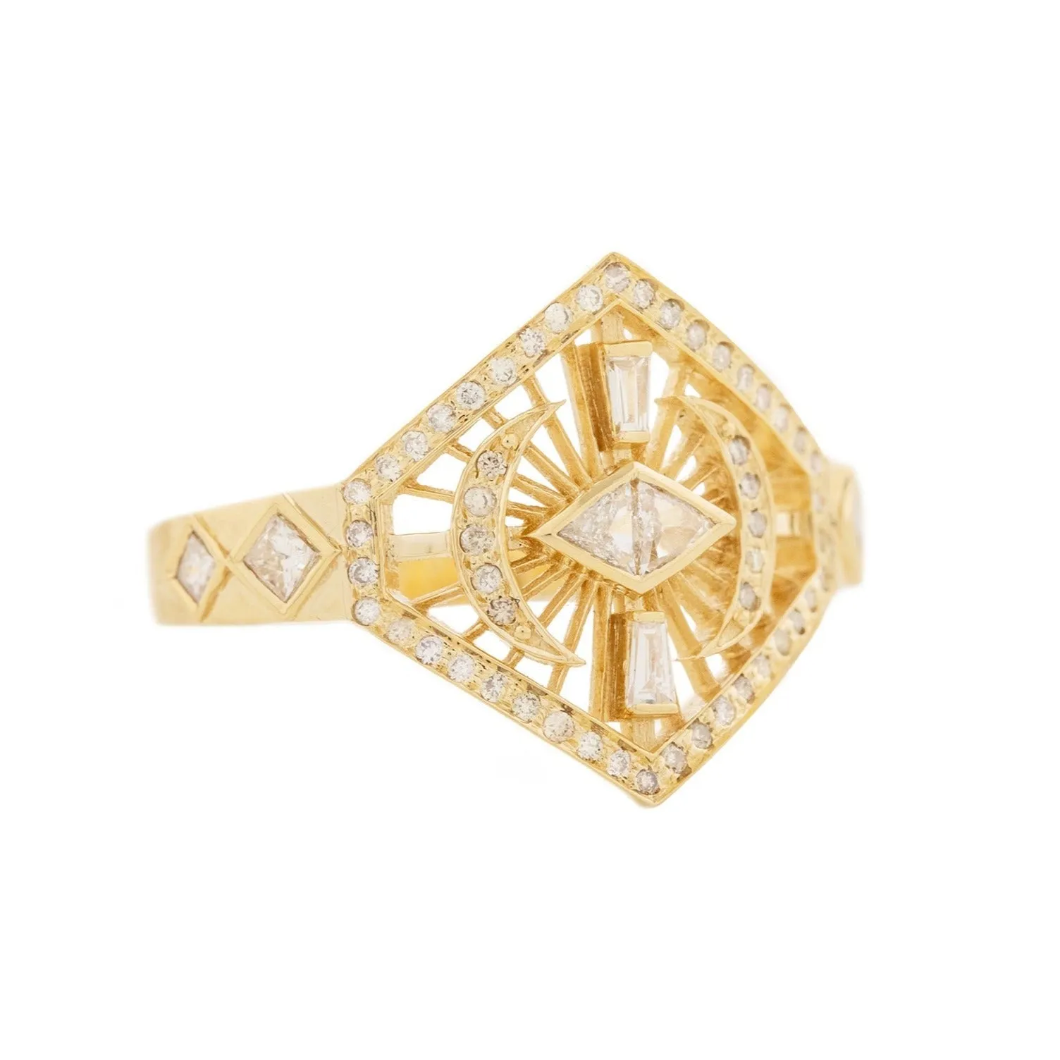 14 Karat Yellow Gold Dream Maker Marquise Diamond Plate Ring