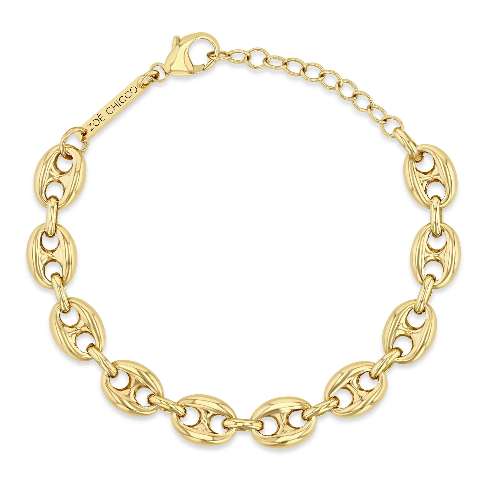 14k Gold Large Puffed Mariner Chain Bracelet