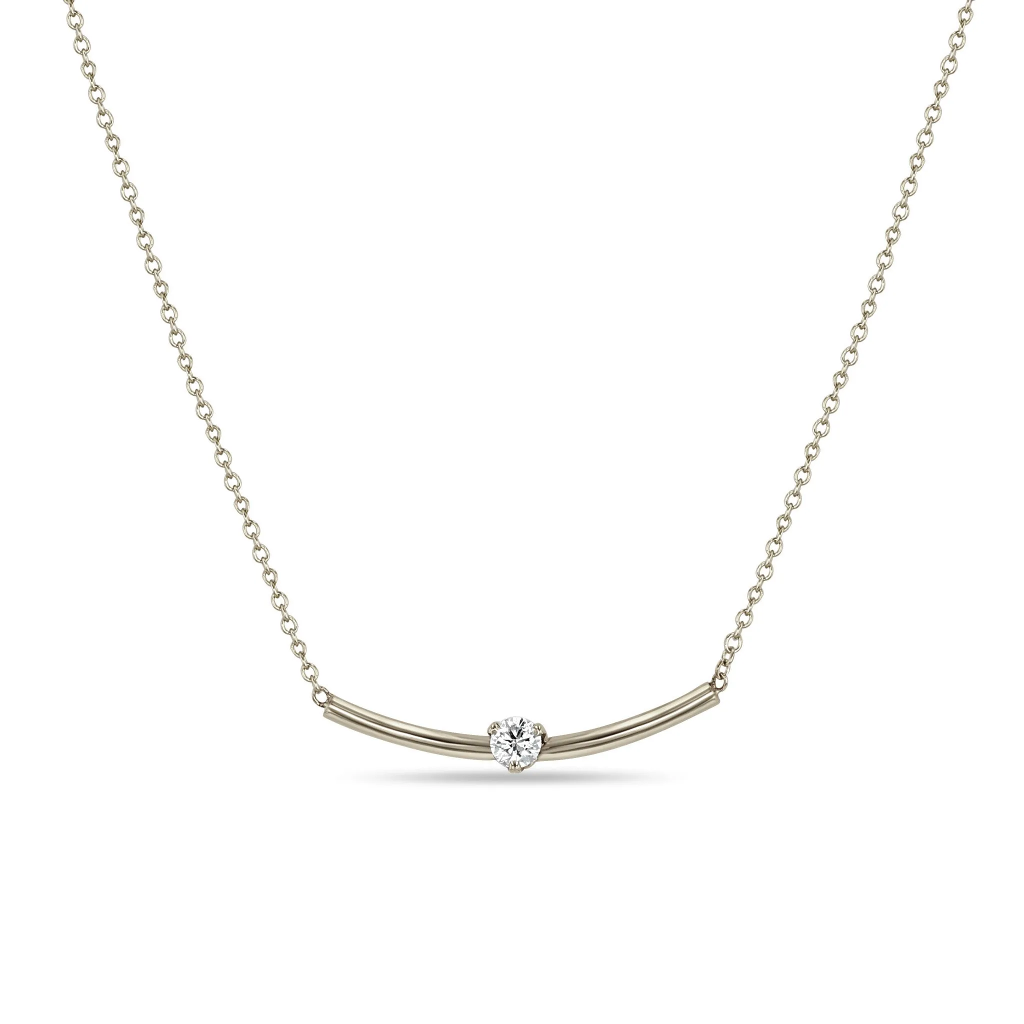 14k Prong Diamond Curved Bar Necklace