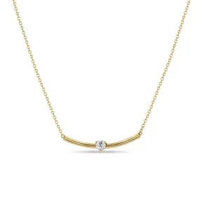 14k Prong Diamond Curved Bar Necklace