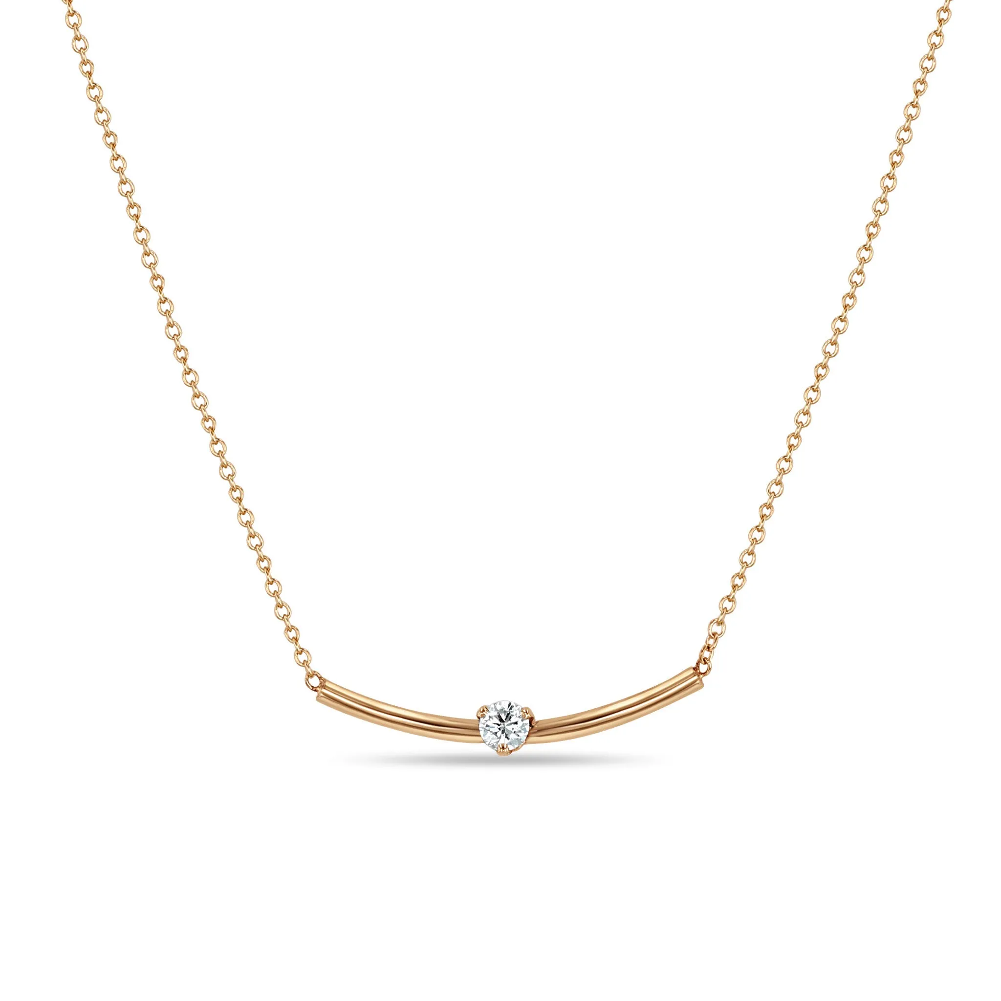 14k Prong Diamond Curved Bar Necklace