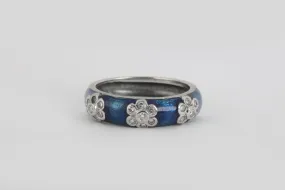 14k White Gold 0.21tcw Diamond & Blue Enamel Ring Size 6.5 (5.55g.)