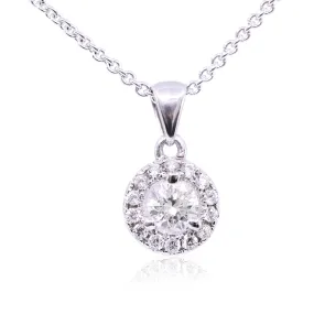 14K WHITE GOLD 0.25 CARAT ROUND DIAMOND HALO PENDANT NECKLACE - 0.37CTW