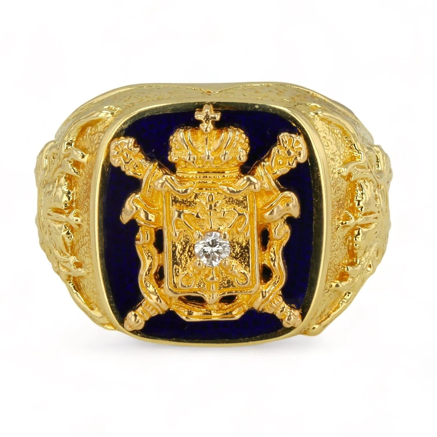 14K Yellow Solid Gold Kings Diamond and Lapislazuli Ring-11321