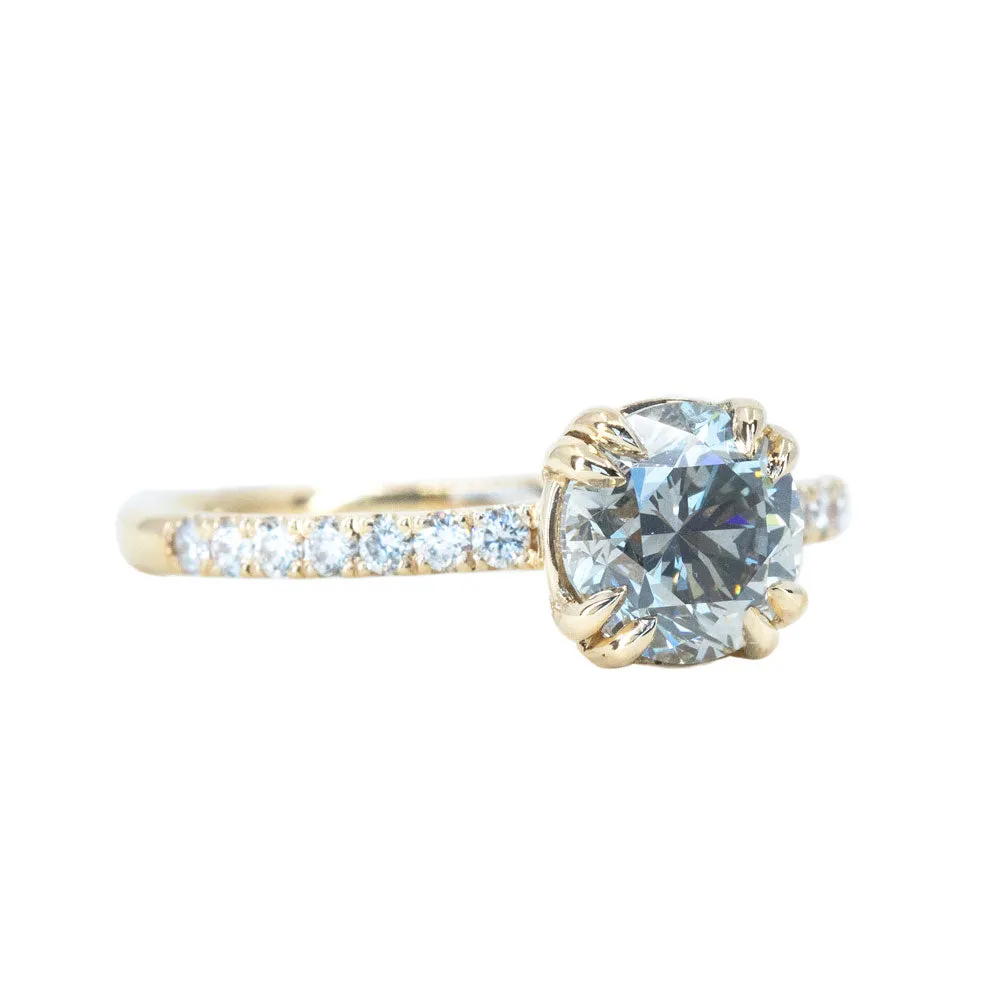 1.51ct Round Grey Diamond and French Set Double Prong Solitaire in 14k Yellow Gold