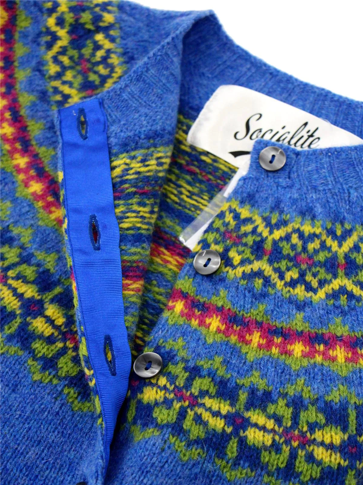 1940s Style Pure Wool Fairisle Cardigan in Obrina Blue