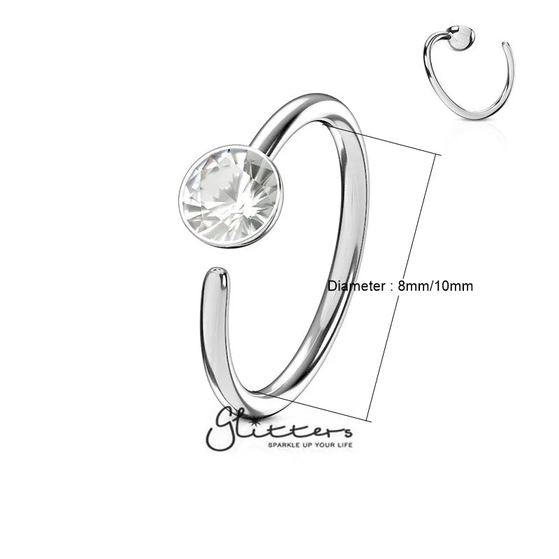 20 Gauge Surgical Steel Single Clear Gem End Bendable Nose Ring