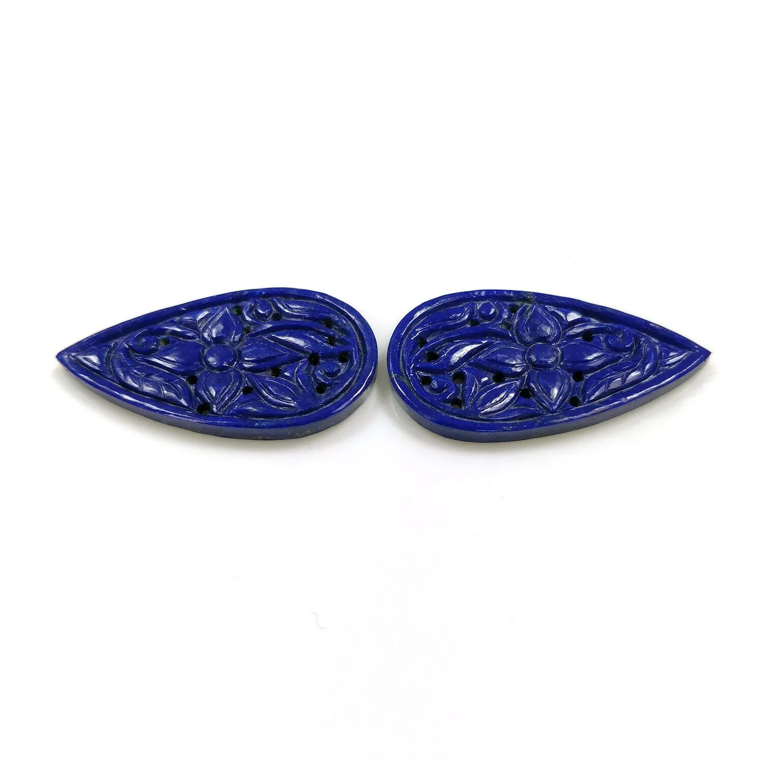 29.00cts Natural Untreated Blue LAPIS LAZULI Gemstone Hand Carved Pear Shape 34*29mm Pair For Earring