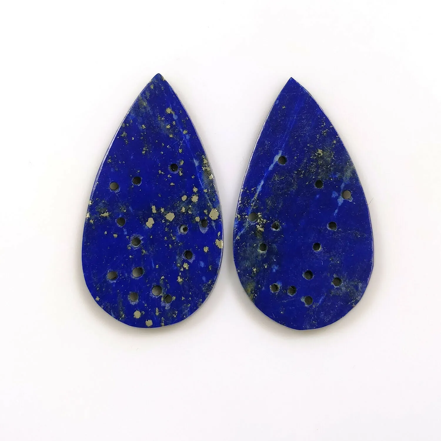 29.00cts Natural Untreated Blue LAPIS LAZULI Gemstone Hand Carved Pear Shape 34*29mm Pair For Earring