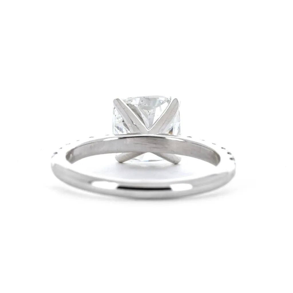 3.45ctw Cushion Diamond Engagement Ring, Pavê Band - 14k White Gold