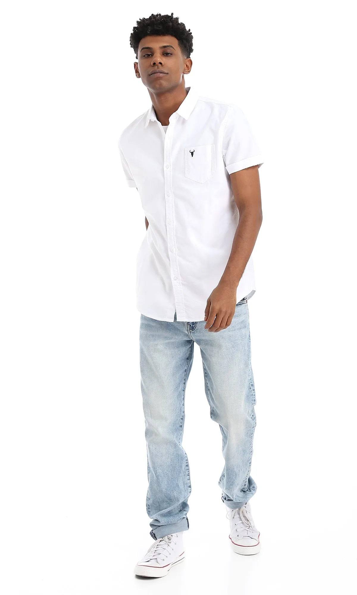 34659 Plain Basic Short Sleeves Shirt - White