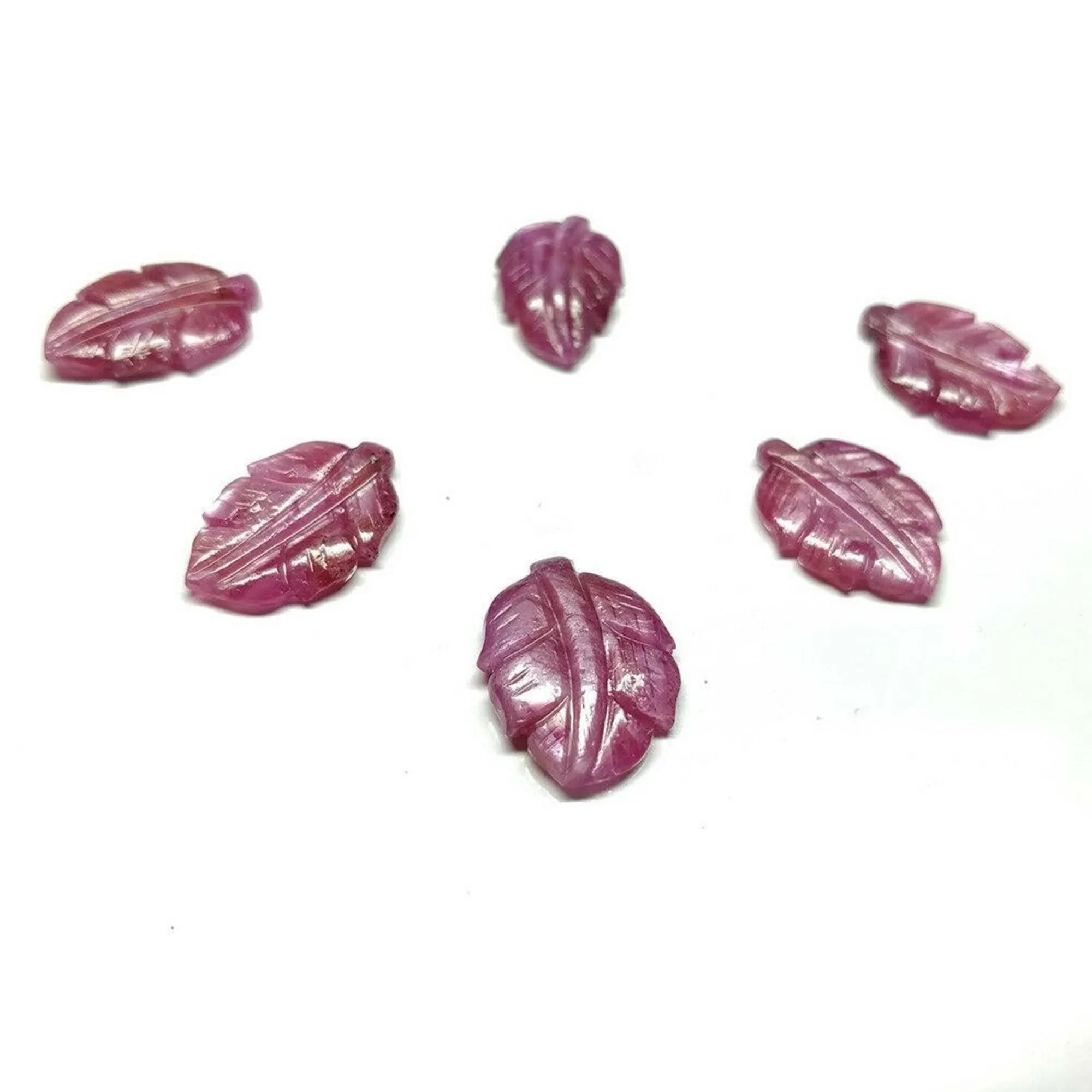 43.50cts Natural Untreated ROSEMARY SHEEN PINK SAPPHIRE Gemstone Hand Carved Indian LEAVES 19*12mm - 19*15mm 6pcs For Jewelry