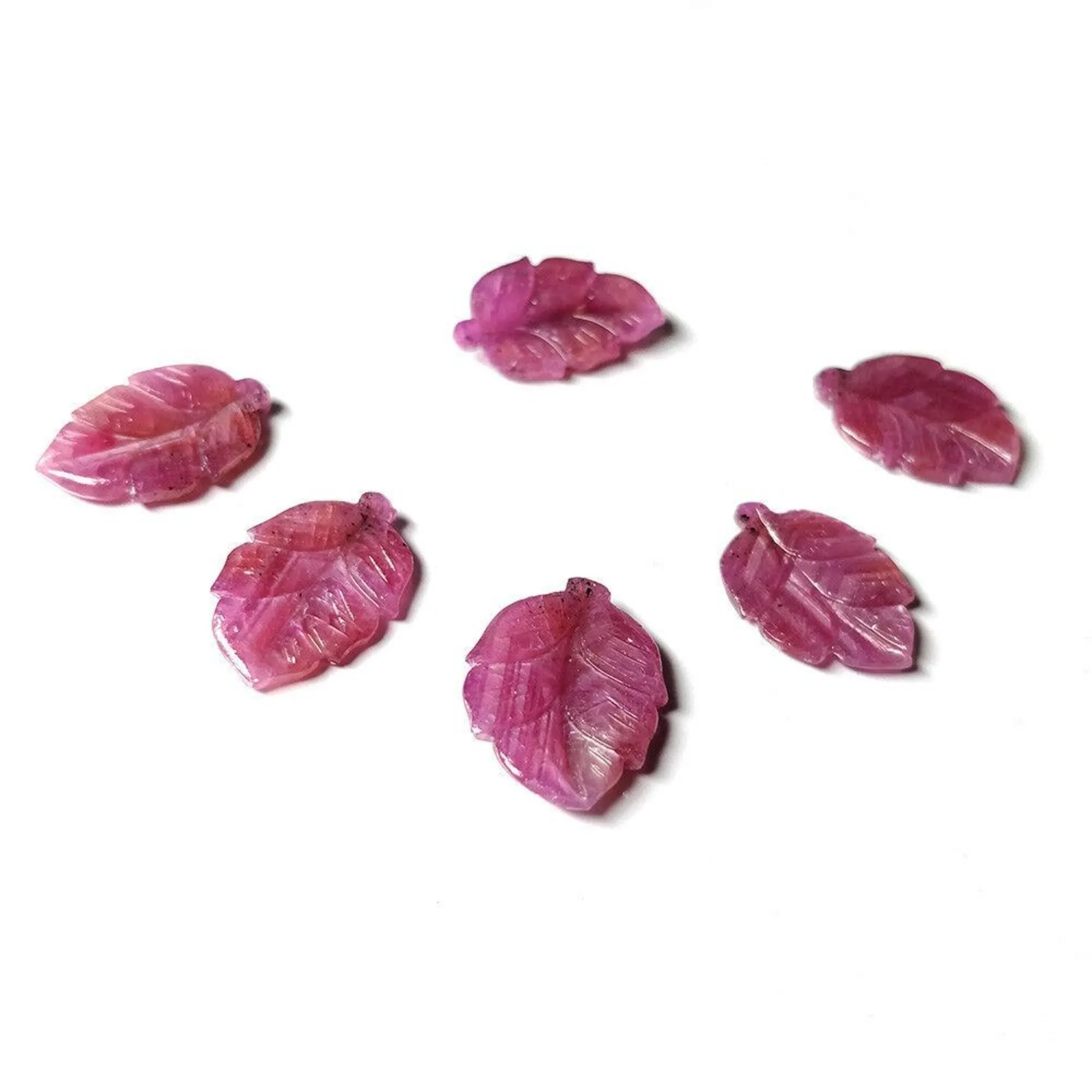 43.50cts Natural Untreated ROSEMARY SHEEN PINK SAPPHIRE Gemstone Hand Carved Indian LEAVES 19*12mm - 19*15mm 6pcs For Jewelry