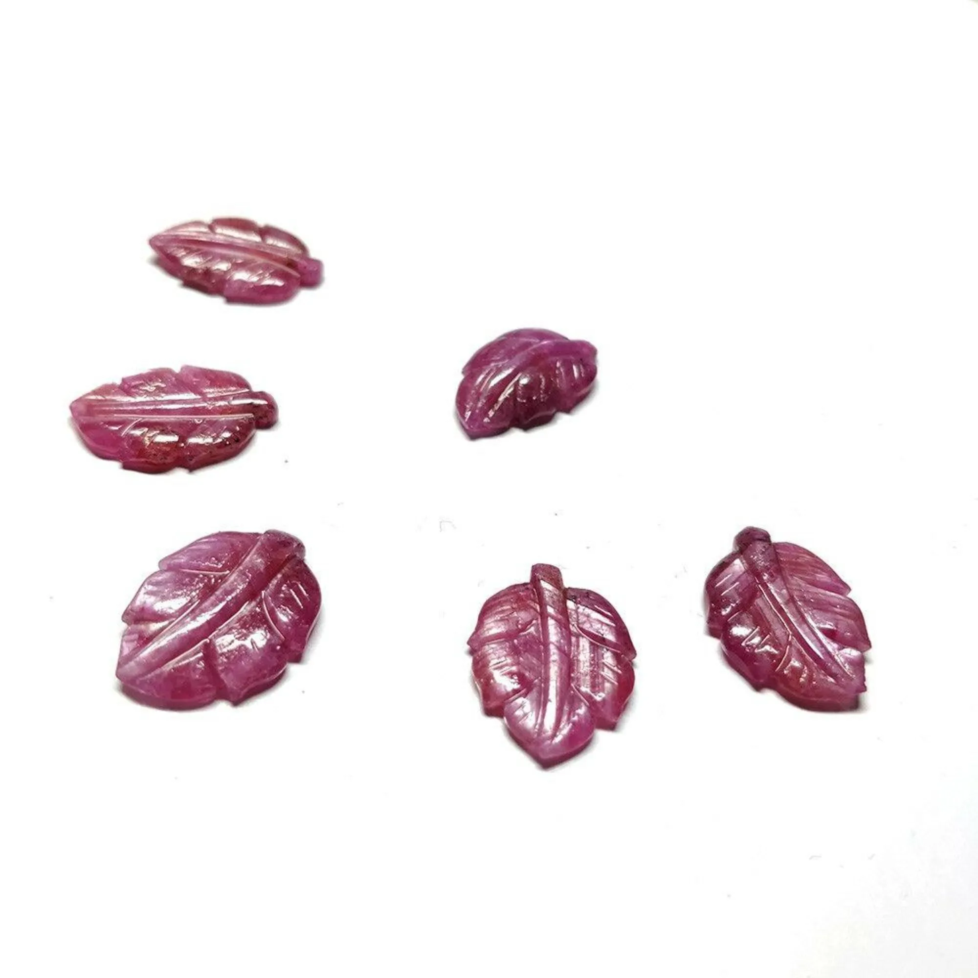 43.50cts Natural Untreated ROSEMARY SHEEN PINK SAPPHIRE Gemstone Hand Carved Indian LEAVES 19*12mm - 19*15mm 6pcs For Jewelry