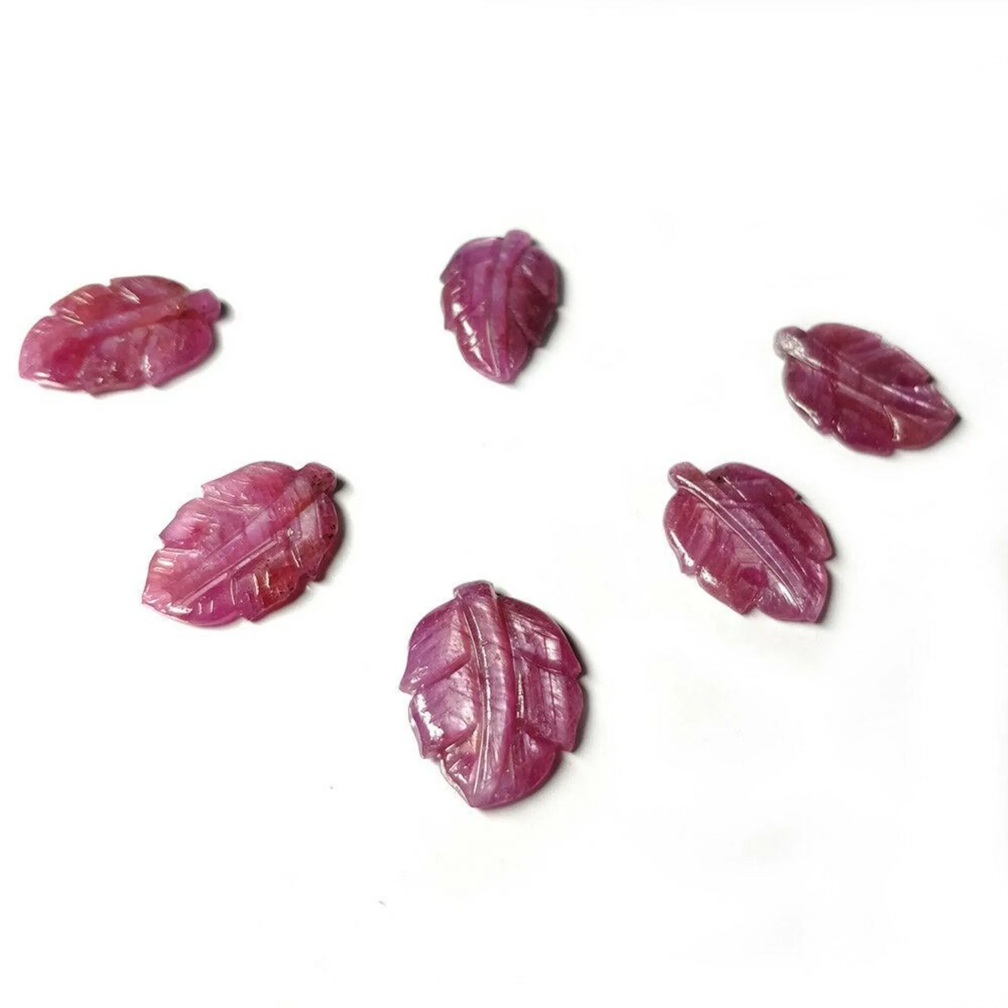 43.50cts Natural Untreated ROSEMARY SHEEN PINK SAPPHIRE Gemstone Hand Carved Indian LEAVES 19*12mm - 19*15mm 6pcs For Jewelry