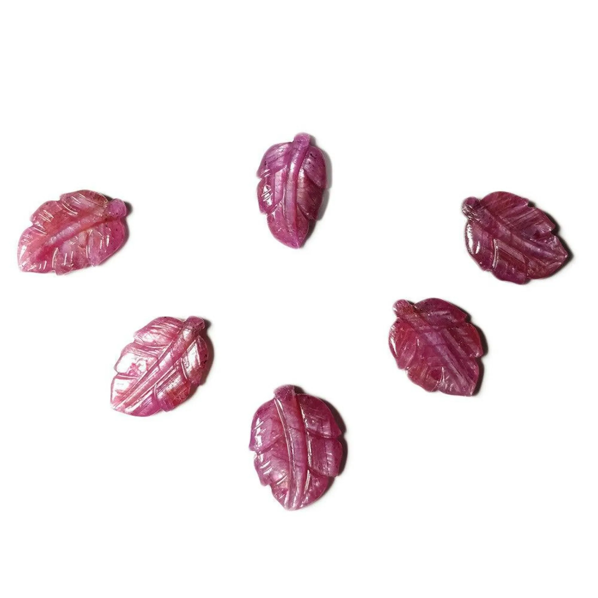 43.50cts Natural Untreated ROSEMARY SHEEN PINK SAPPHIRE Gemstone Hand Carved Indian LEAVES 19*12mm - 19*15mm 6pcs For Jewelry