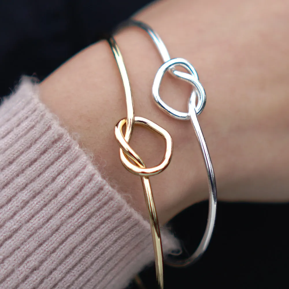 60mm Brass Adjustable love knot bangle bracelet bridesmaid knot bracelet tie the knot bracelet knot bracelet plated gold 1pcs