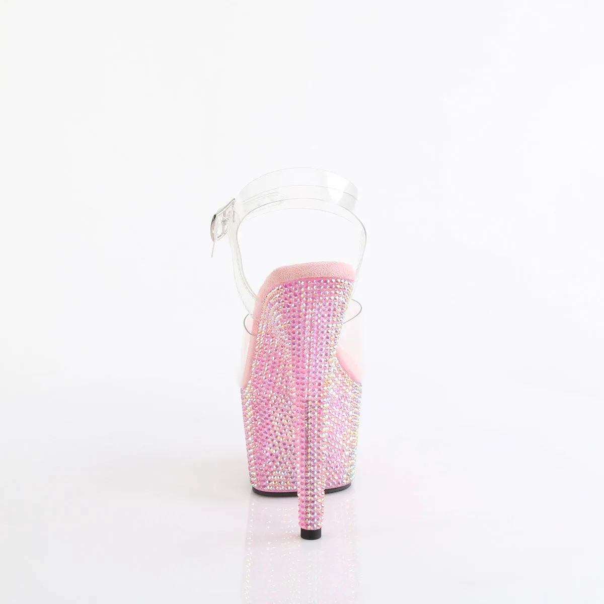 7 Inch Heel BEJEWELED-708RRS Clear Baby Pink Rhinestone