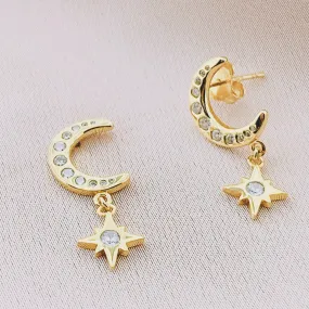 925 Silver Moon Starburst CZ Earring