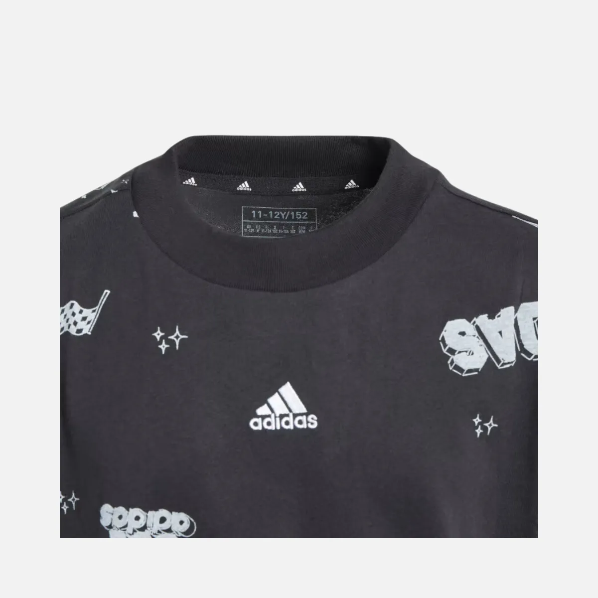 Adidas Allover Print Kids Unise T-shirt (7-16 Years) -Black / White