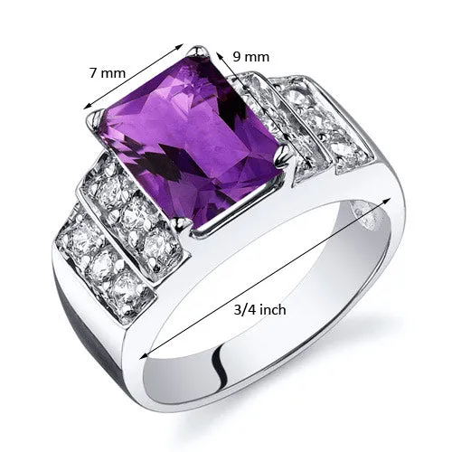 Amethyst Radiant Cut Sterling Silver Ring Size 9