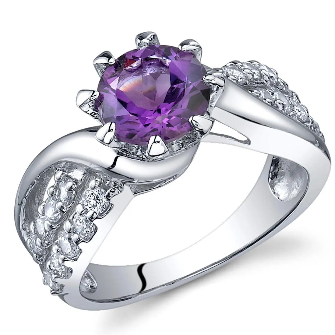 Amethyst Round Cut Sterling Silver Ring Size 5