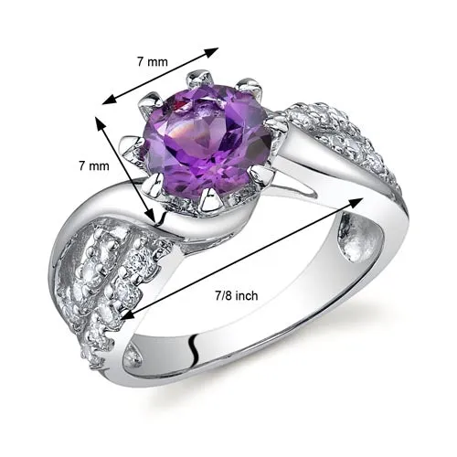 Amethyst Round Cut Sterling Silver Ring Size 5