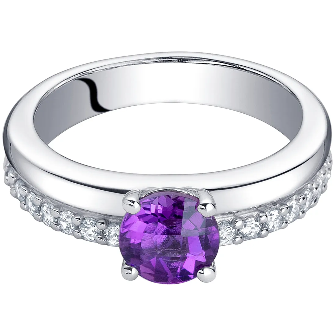 Amethyst Round Cut Sterling Silver Ring Size 7