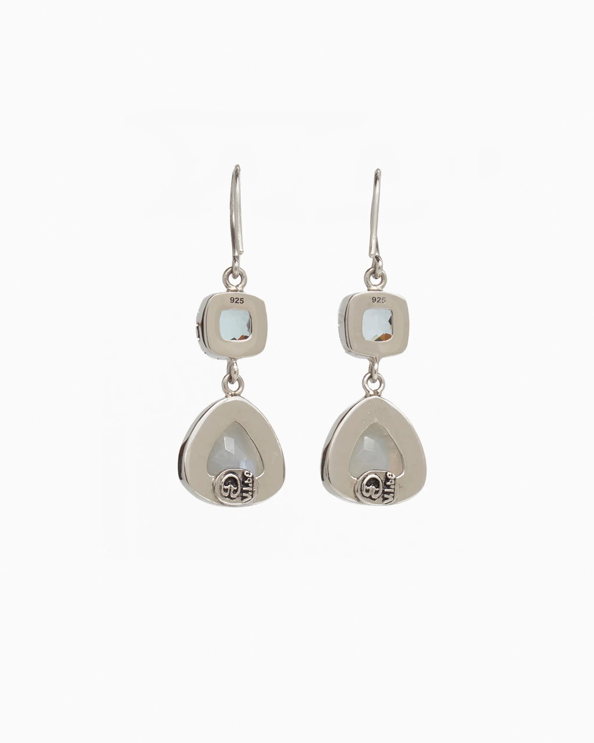 Angelfish Double Stone Drop Earrings - Blue Topaz/Moonstone