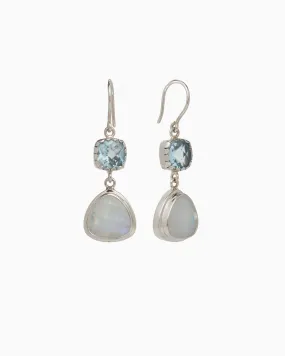 Angelfish Double Stone Drop Earrings - Blue Topaz/Moonstone