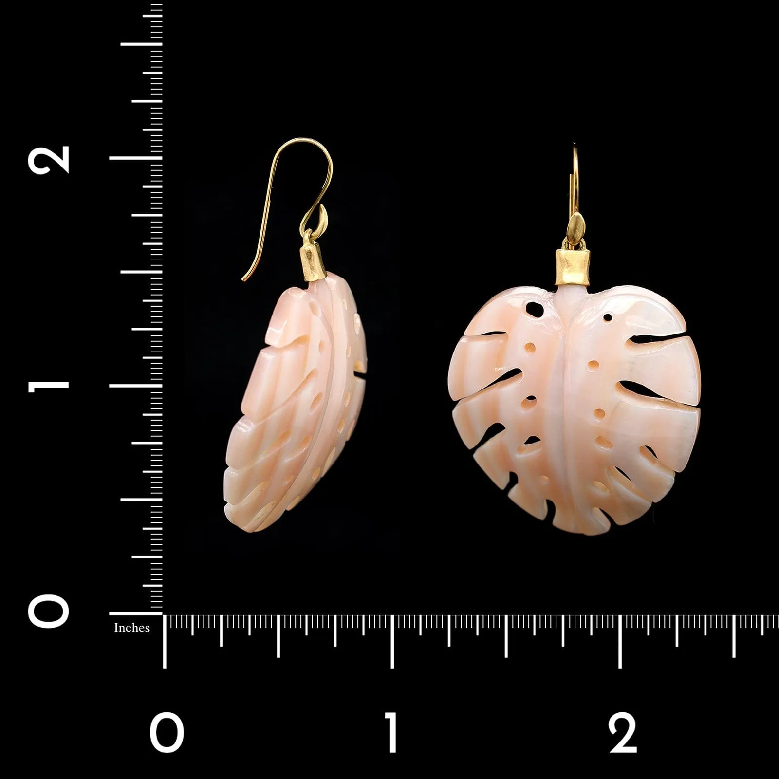 Annette Ferdinandsen 18K Yellow Gold Estate Pink Mother of Pearl Palm Leaf Earrings