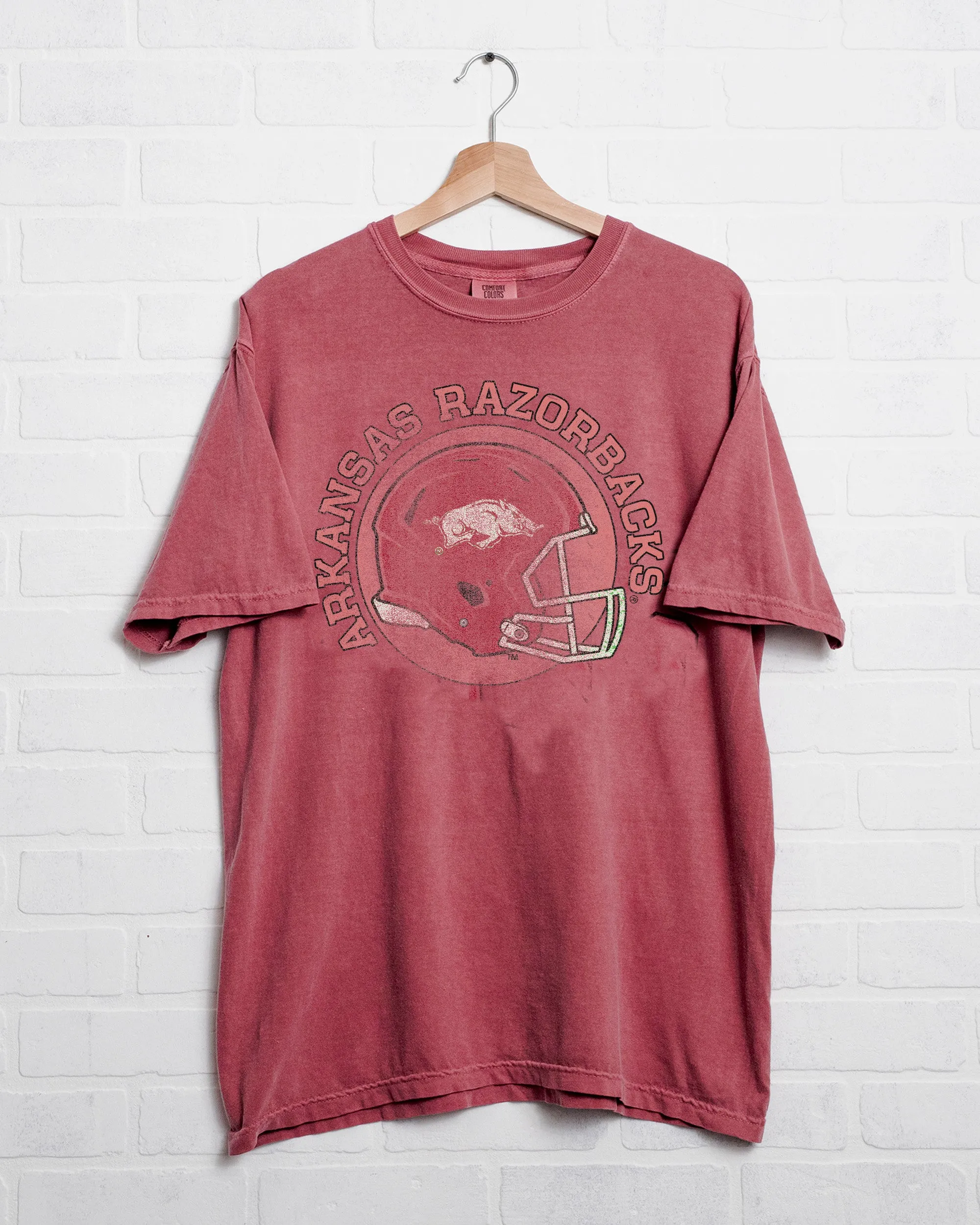 Arkansas Razorbacks Helmet Circle Cardinal Tee