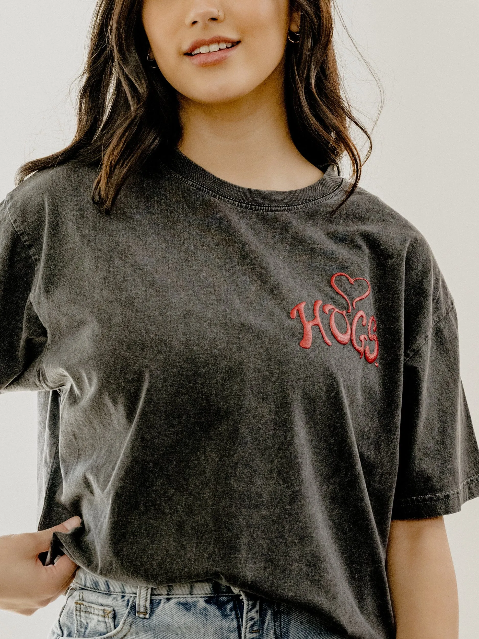 Arkansas Razorbacks Lyric Puff Ink Black Hi-Dive Tee