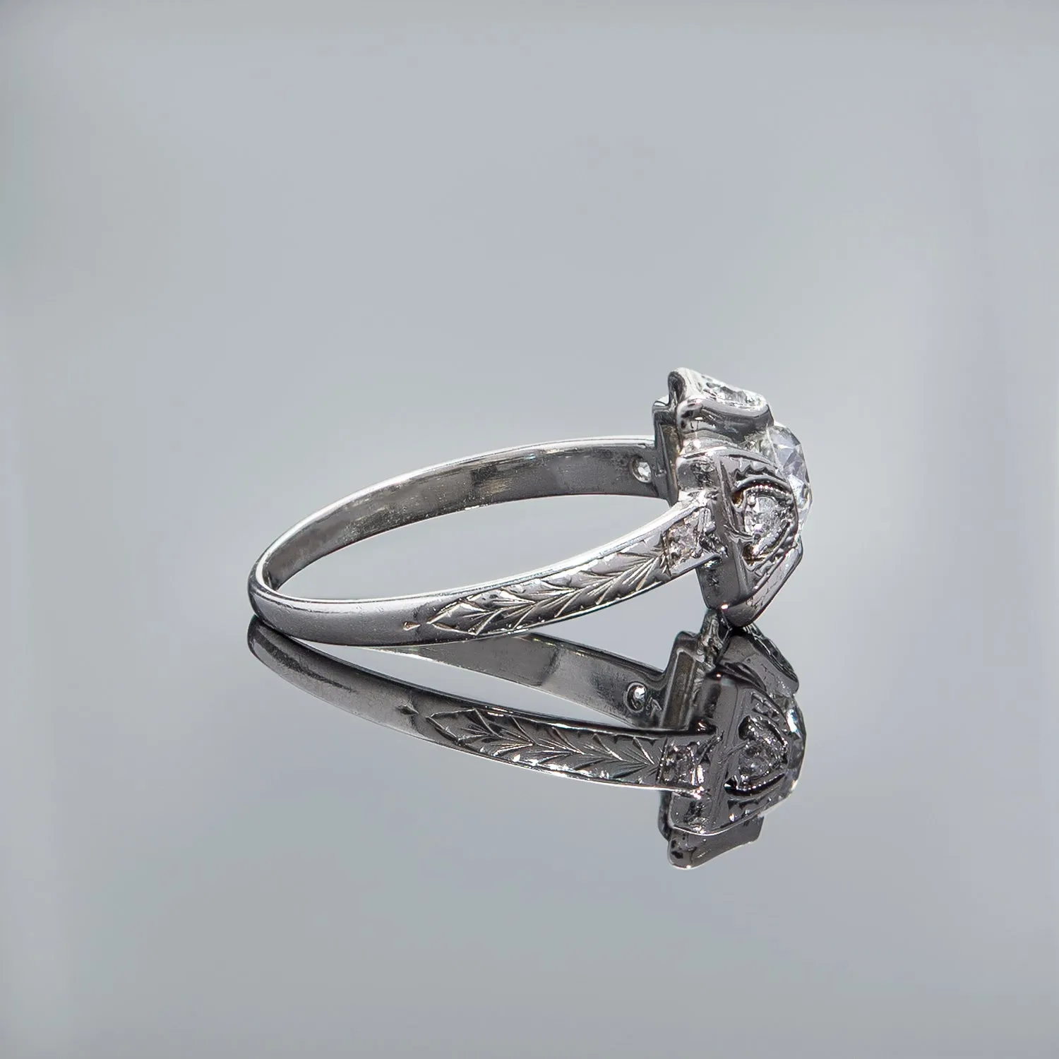 Art Deco 18K Diamond Engagement Ring 0.65ct