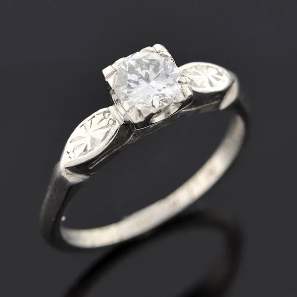 Art Deco Platinum & Diamond Solitaire Engagement Ring .66ct