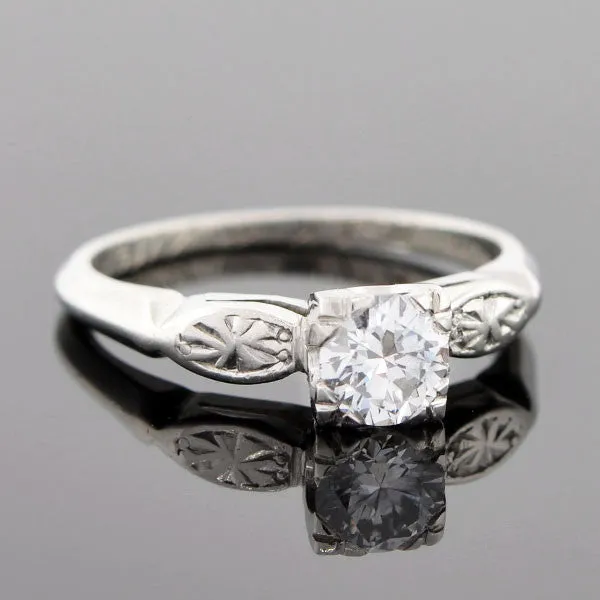 Art Deco Platinum & Diamond Solitaire Engagement Ring .66ct