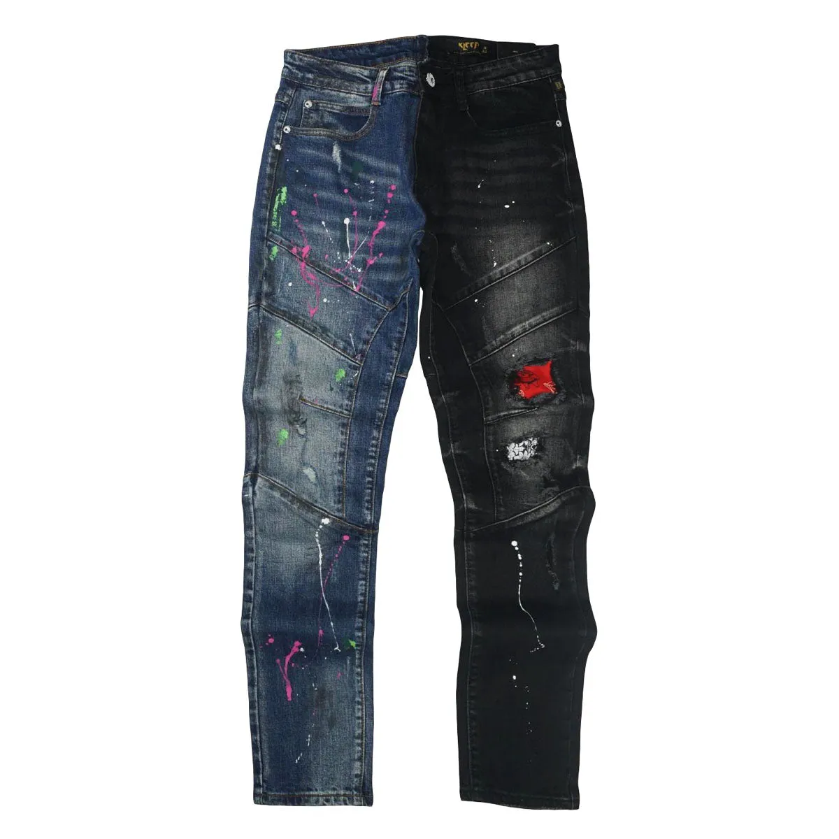 Aspen Heavy Washed Half and Half Denim (Blu/Blk)C8