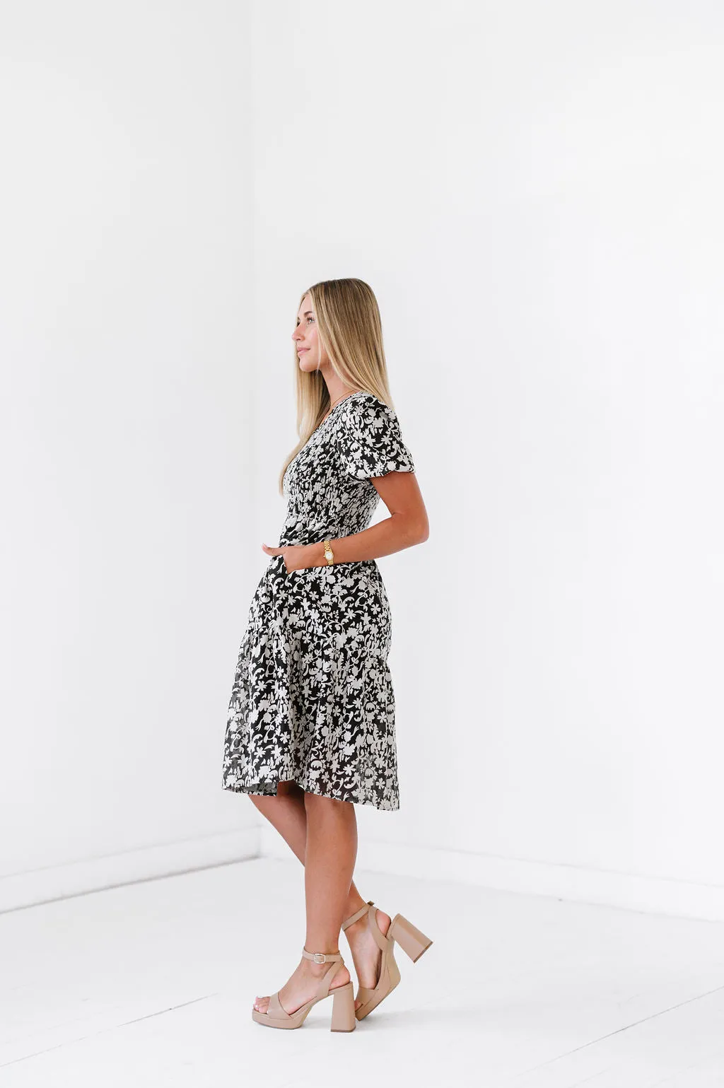 Aurora Midi Dress in Black & White