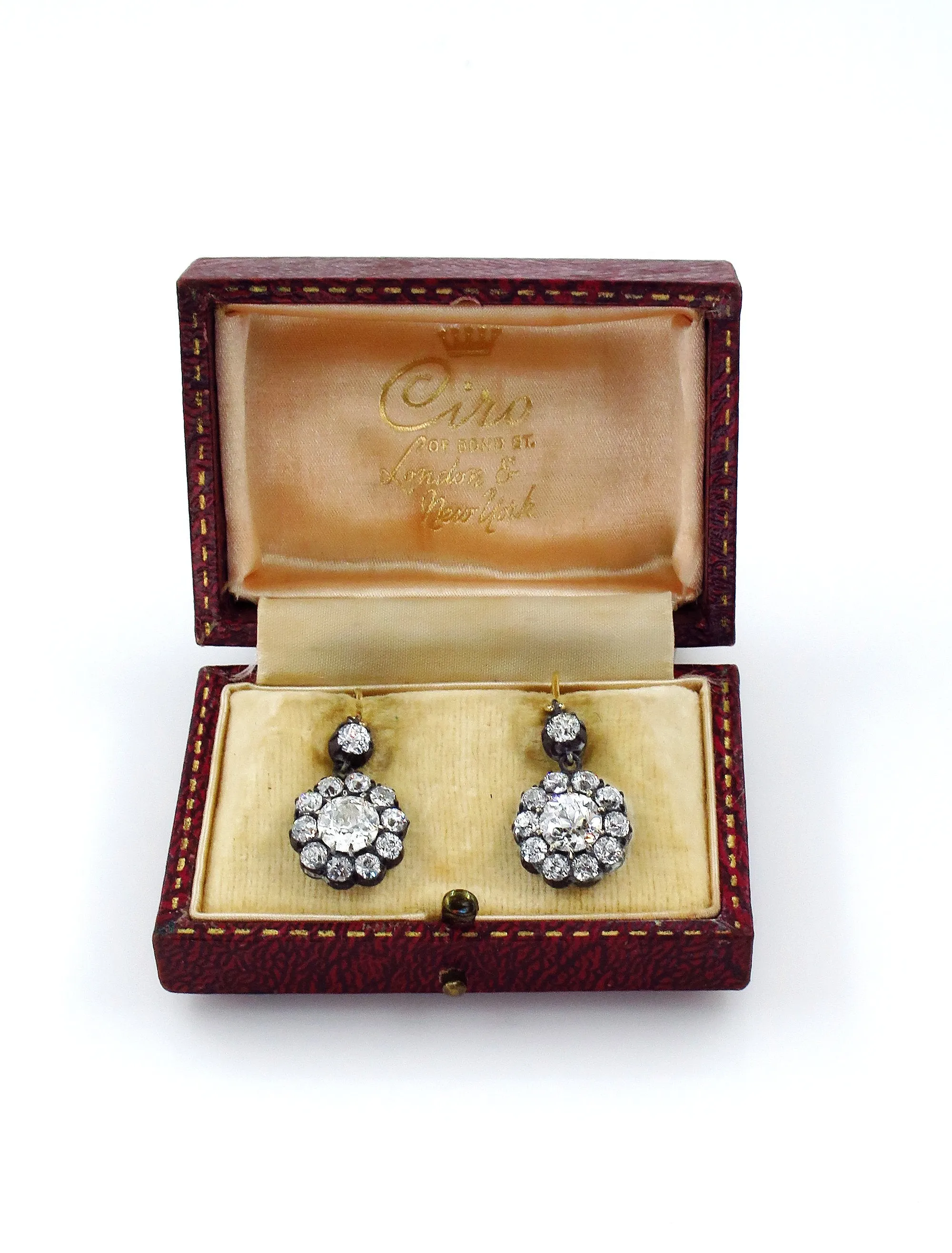 Authentic GIA 6.00ct Antique Victorian Old Euro Diamond Cluster Dangling Earrings