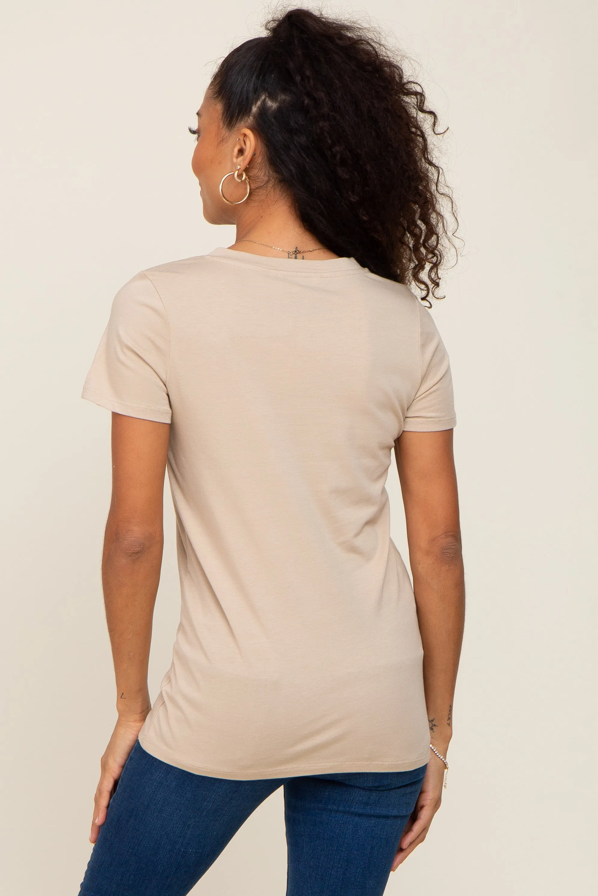 Beige Basic V-Neck Tee