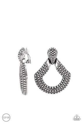 Better Buckle Up Silver Clip-on Earrings - Paparazzi Accessories