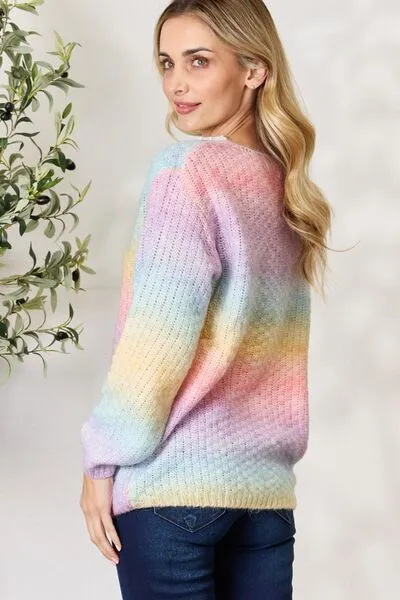 BiBi Rainbow Gradient Crochet Deetail Sweater