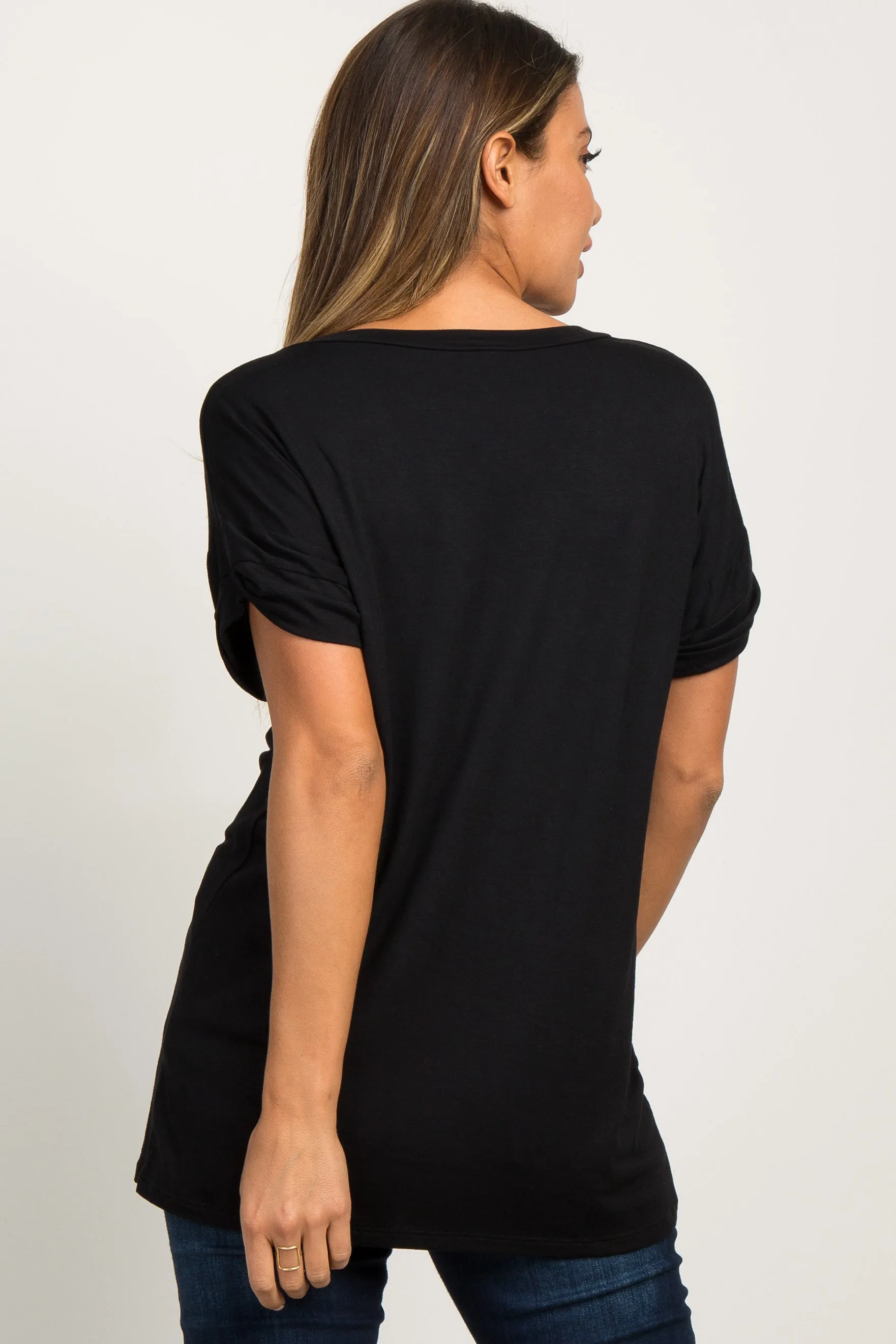 Black Basic V-Neck Pocket Top