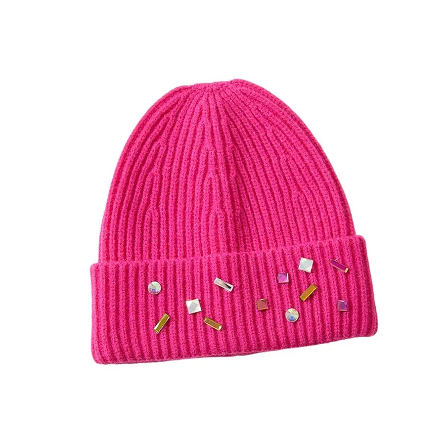 Bling Stone Embellished Knit Beanie Hat