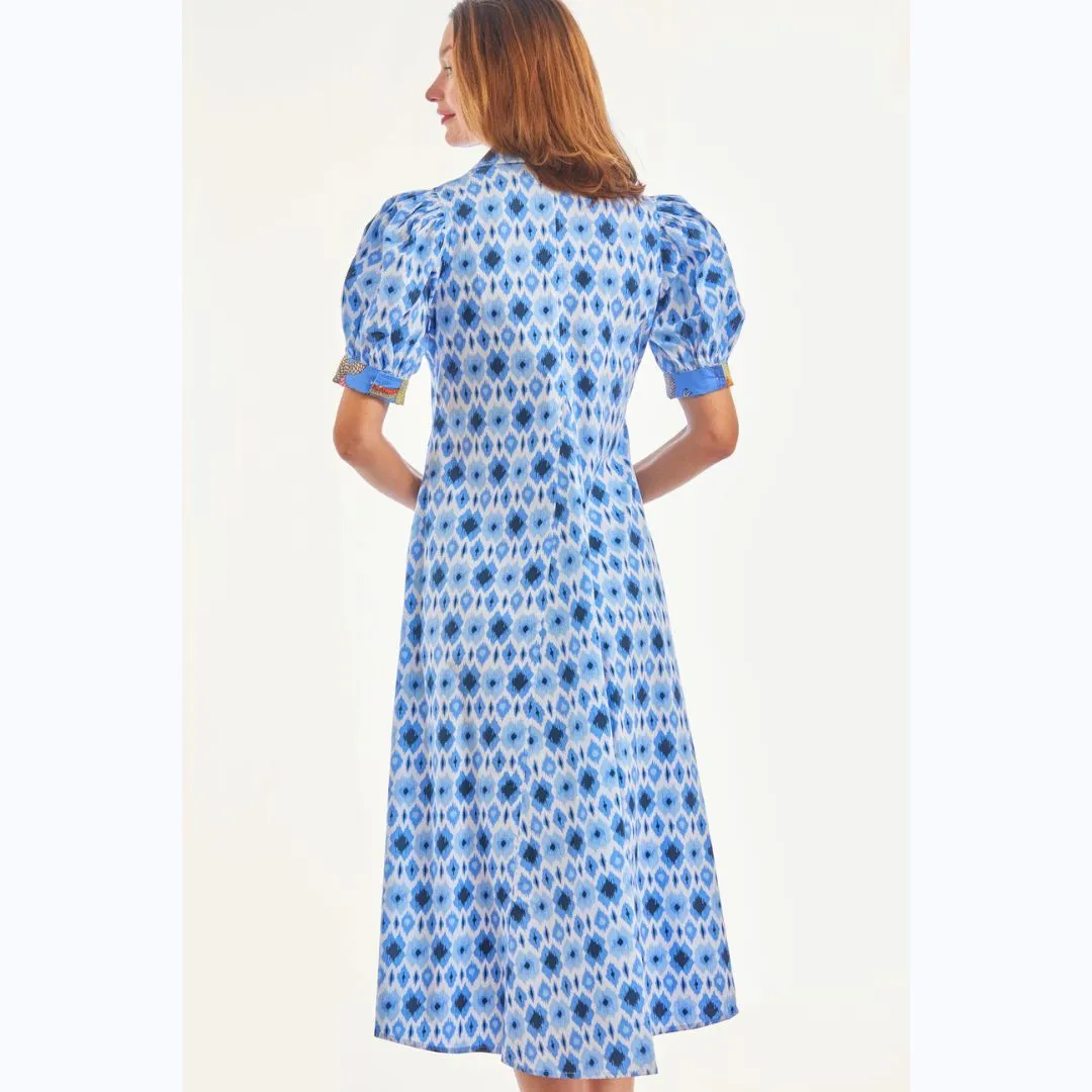 Blue & White Ikat Midi Dress