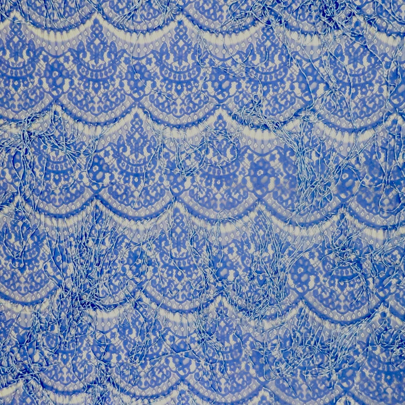 Blue Lace with Blue Bugle Beads Fringes Design Embroidered Fabric